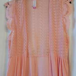 Bright Peach Lace & Gauze Cascade Vest